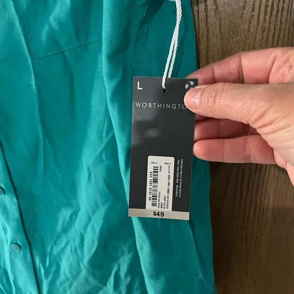 Worthington Porcelan Green Cuffed Sleeve Button Down Shirt - Picture 4 of 5